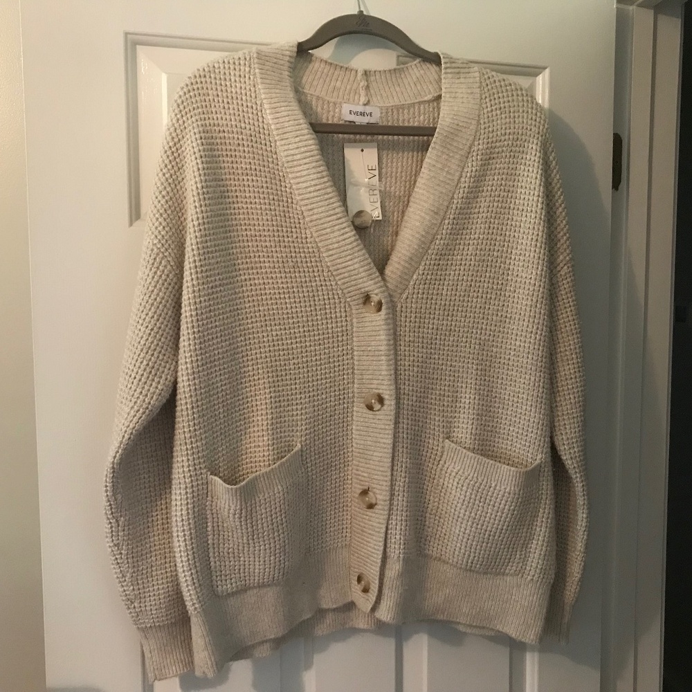 Evereve Eden Waffle Oat Cardigan Size L New with Tags